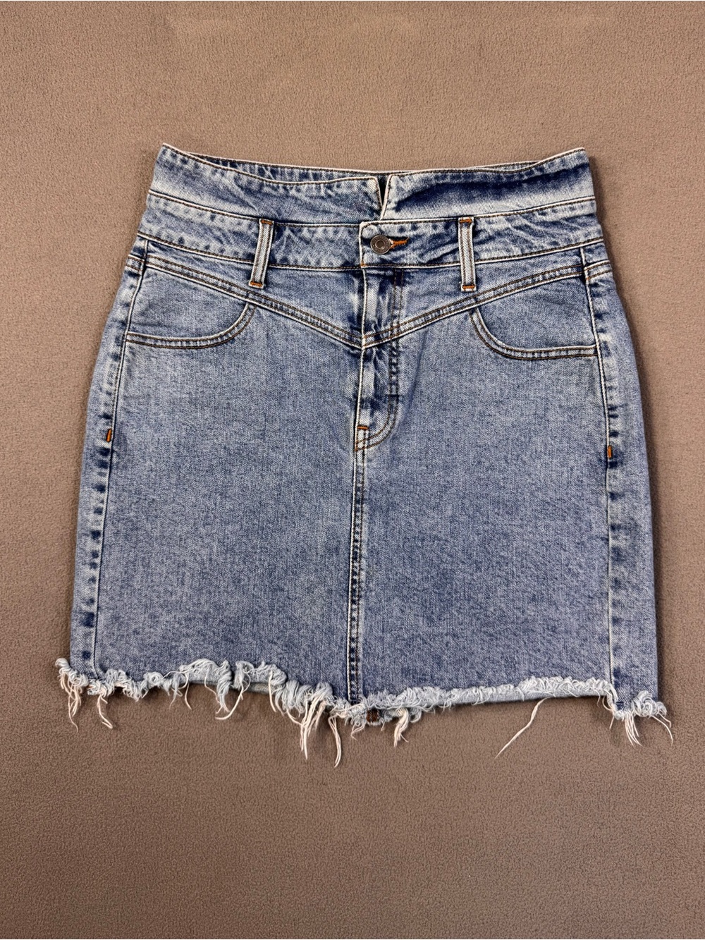 GUESS Light Blue Denim Mini Skirt with Frayed Hem, Ultra High Waisted, Medium